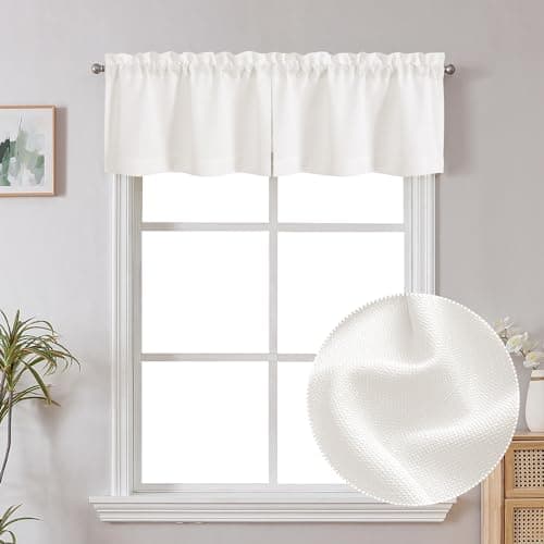 Chyhomenyc Valance for Windows, Faux Linen Slub Textured Small Valance for Kitchen Bathroom Basement, Yellowish Short Top Window Curtains for Bedroom, 30Wx14L inch, 2 Piece, Cream(prev. Ivory)