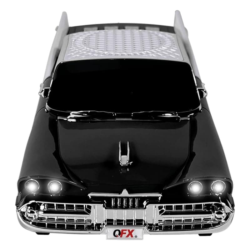 QFX Bluetooth 1959 Retro Classic Car Speaker Dual 2inch Speakers HandsFree Link Builtin Microphone FM Radio and LED Party Lights Black BT1959BLK