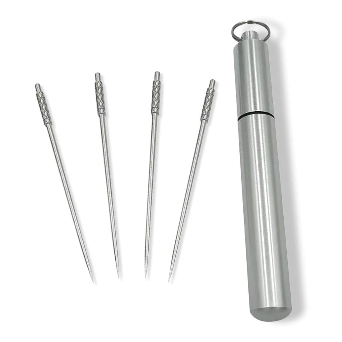 4 Pieces Titanium Toothpicks Set With Stainless Toothpick Holder for KeychainPortable Outdoor NonToxic Reusable Toothpicks Ideal for Camping Fruit PicksPill Container Great Christmas Giveaways