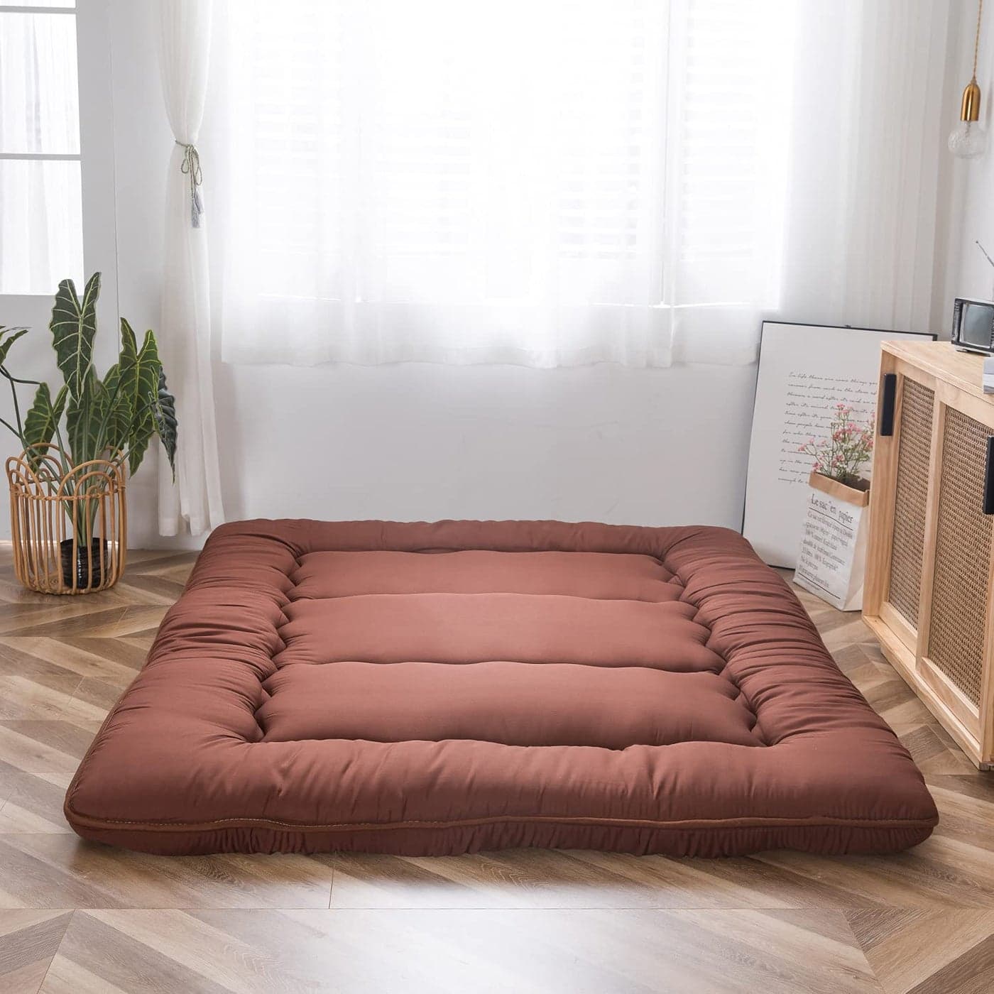 MAXYOYO Japanese Floor Mattress Futon Mattress Thicken Tatami Mat Sleeping Pad Foldable Roll Up Mattress Boys Girls Dormitory Mattress Pad Floor Lounger Bed Coffee Queen