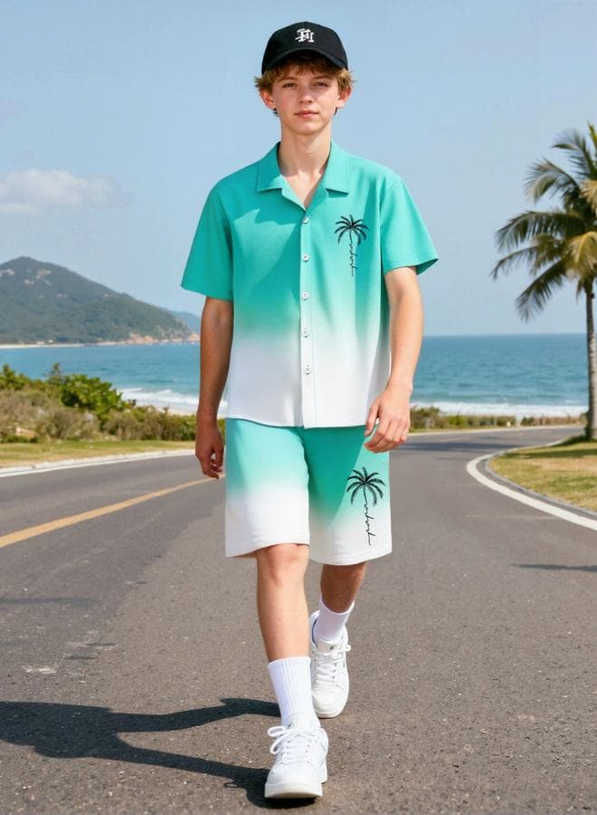 Men Tropical Ombre Look Shirt and Shorts Co-Ords