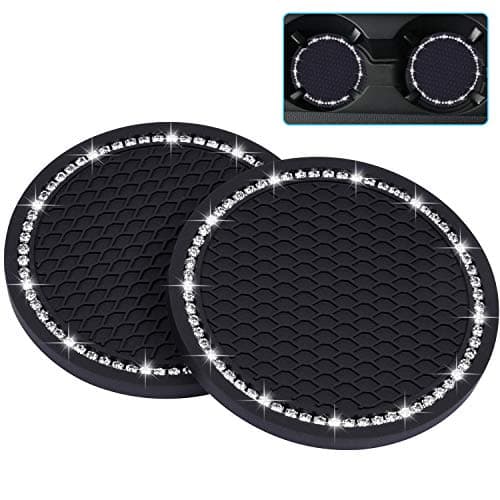 Bling Car Coasters Wisdompro 2 Pack PVC Car Cup Holder Insert Coaster Anti Slip Universal Vehicle Interior Accessories Crystal Glitter Cup Mats for Women and Men275 Diameter Black