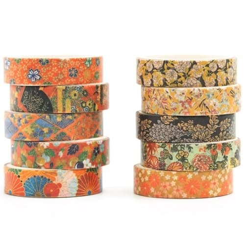 Songdao 10 Rolls Ukiyoe Style Washi Tape Set Japanese Kyoto Arts Adhesive Tapes Skinny Decorative Masking Tape Sets for Craft Kids Scrapbook DIY Gift Wrapping Artisan Spirit