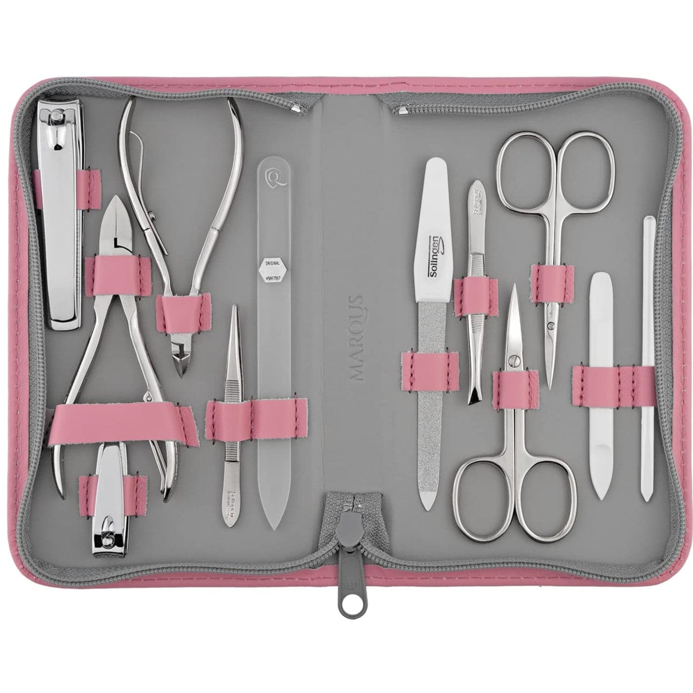 Manicure Set Women and Men 12Piece Professional Grooming Kit with Premium Tools Genuine Leather Case and Exclusive Glass Nail File for Hand Foot Care German Quality