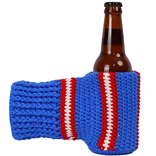 FunisFun Beer Mitten Gloves, Knit Stitched Drink Mitt Holder for White Elephant Gag Gift Tailgating Idea (Rangers-Blue)