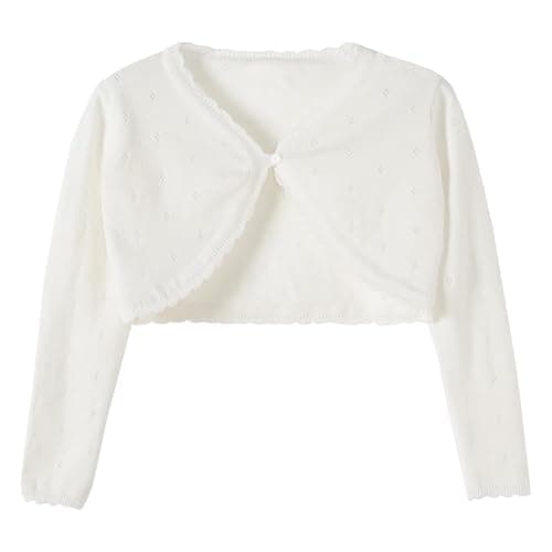 Hvididan Girls White Cardigan, Toddler 3T Girls Bolero Shrug Cardigan, Knit Sweater Hollow Out Long Sleeve, Button Cover Up Cropped Tops