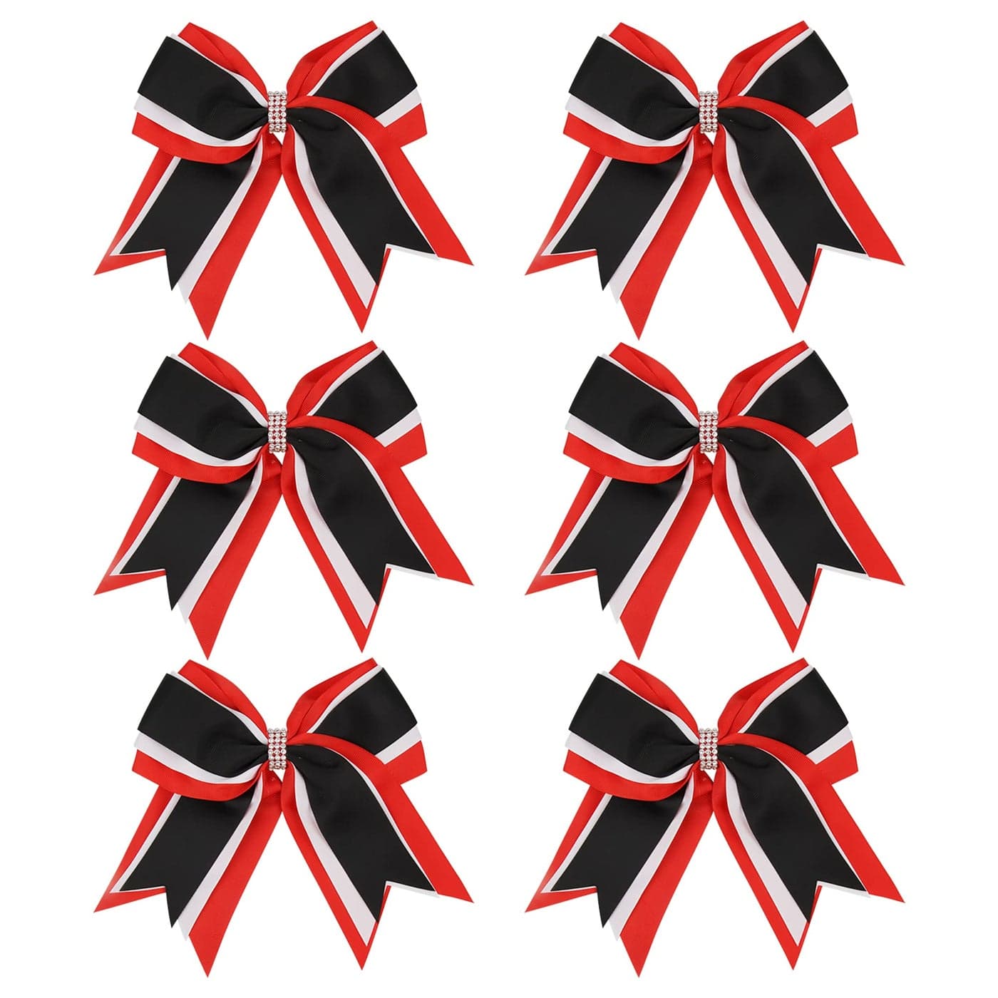 8 Inch 3 Colors 3 Layers 6 Pcs Cheerleader Bows Jumbo Cheerleading Bows Hair Elastic Hair Tie for High School College RedWhiteBlack