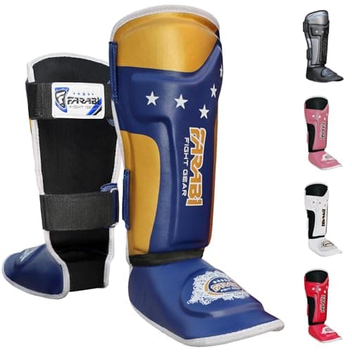 Farabi Sports Shin Instep Kids Junior MMA Kick Boxing Shin Guard Training Shin Protector Guards (Blue)