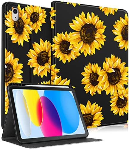 Uppuppy for iPad 10th Generation Case 109 Inch for iPad 11thA16 2025 Girls Cute Women Folio Cover Pencil Holder Sunflower Aesthetic Design Girly Kawaii Teens Unique Tablet Cases for Apple 1011