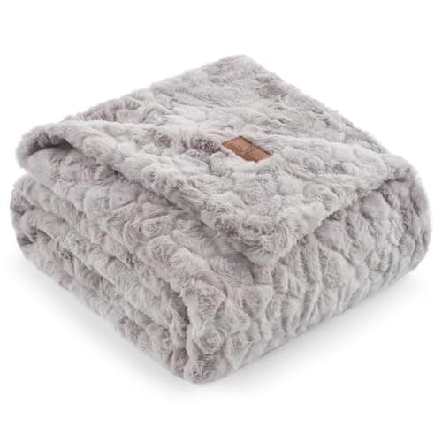 Cozy Bliss Faux Fur Throw Blanket for Couch, Fuzzy Soft Plush Thick Warm Fluffy Reversible Wave Textured Blanket for Sofa Bedroom Living Room, 55 * 70 Inches Tie-dye Grey