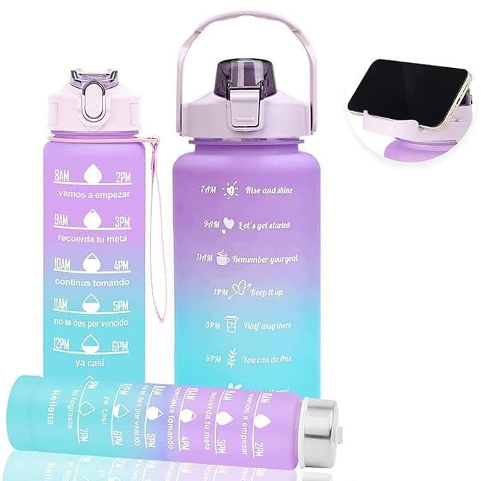 MARTEEN Motivational Water Bottle Set of 3 Pcs Time Marker with Straw Unbreakable Leakproof BPA free Nontoxic Sipper Bottle for Office Sports Gym School