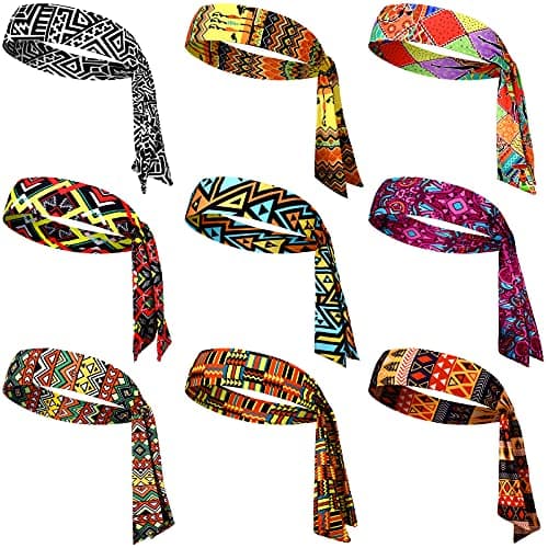 Stylish African Print Head Tie and Headbands: 9 Pieces Soft Long Unisex Adjustable Headwraps, Hair Athletic Bands for Running, Tennis, and Sports