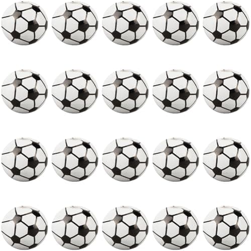 SUNNYCLUE 1 Box 70Pcs 15mm Soccer Beads Wooden Beads Bulk Large White Ball Shaped Footballs Sports Loose Spacer Focal Wood Beads for Bracelets Beadable Pens Keychains Necklaces Crafts Supplies Women