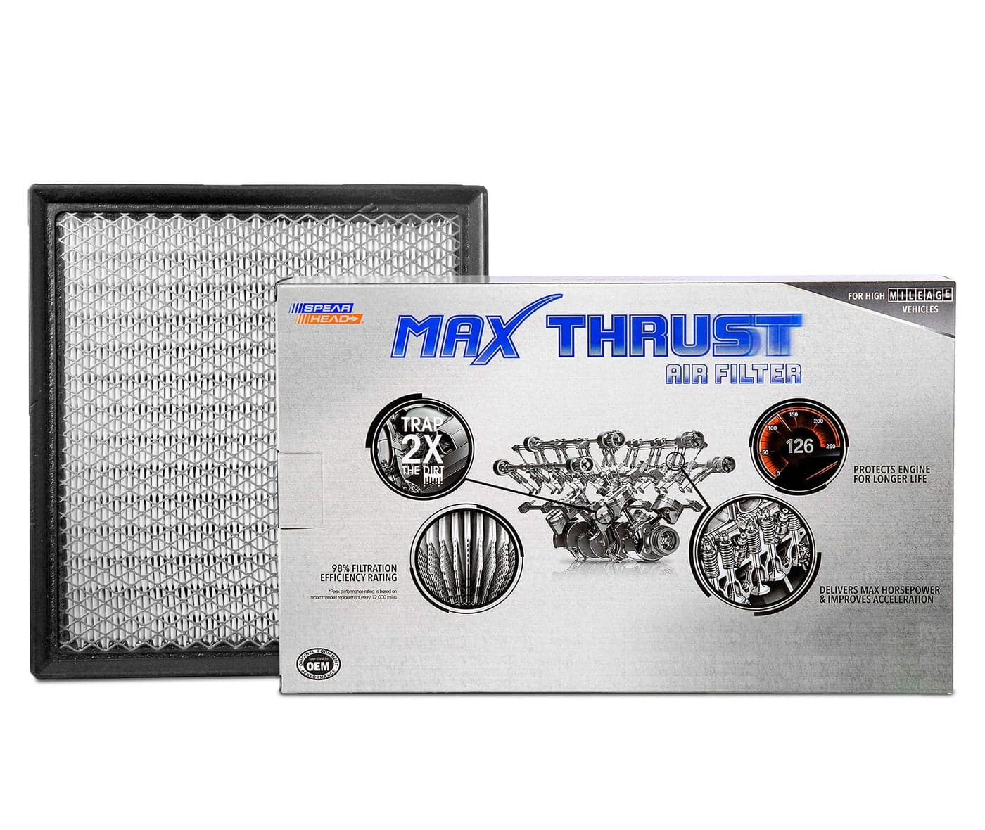 Spearhead MPG Defense Max Thrust Engine Air Filter For All Mileage Vehicles, Fits Like OEM, Restores MPG & Acceleration (MT-440)