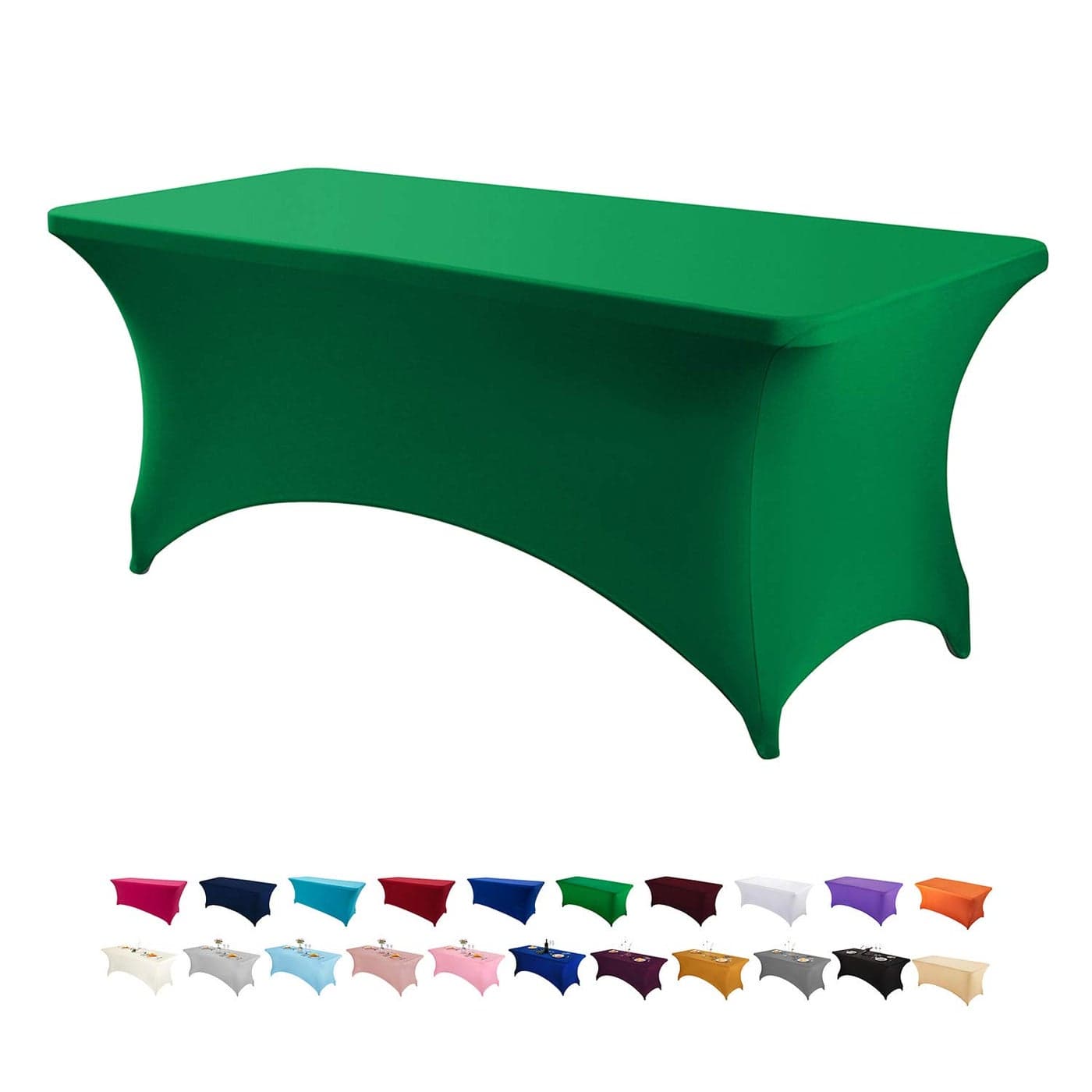 Peomeise 2PCS 6FT Spandex Table Cover Rectangular Stretch Spandex Tablecloth Emerald6FT