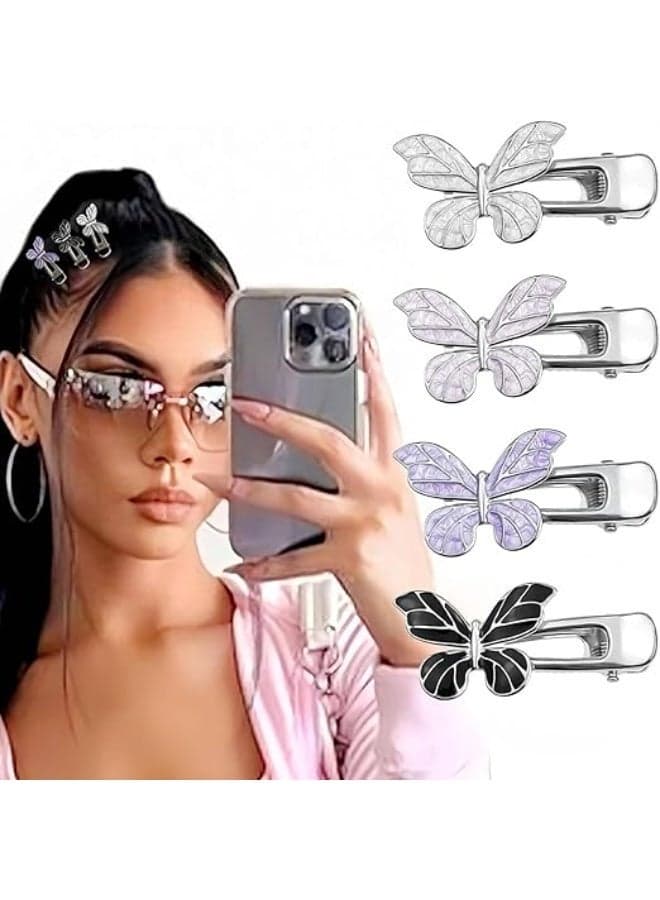 4 PCS Butterfly Hair Clips, Y2K Cute Hair Barrettes, Metal Alligator Duckbill Clips, Small Bangs Hair Pins, Y2k Accessories, Y2k Hair Accessories, Disco Hair Accessories, for Women Girls