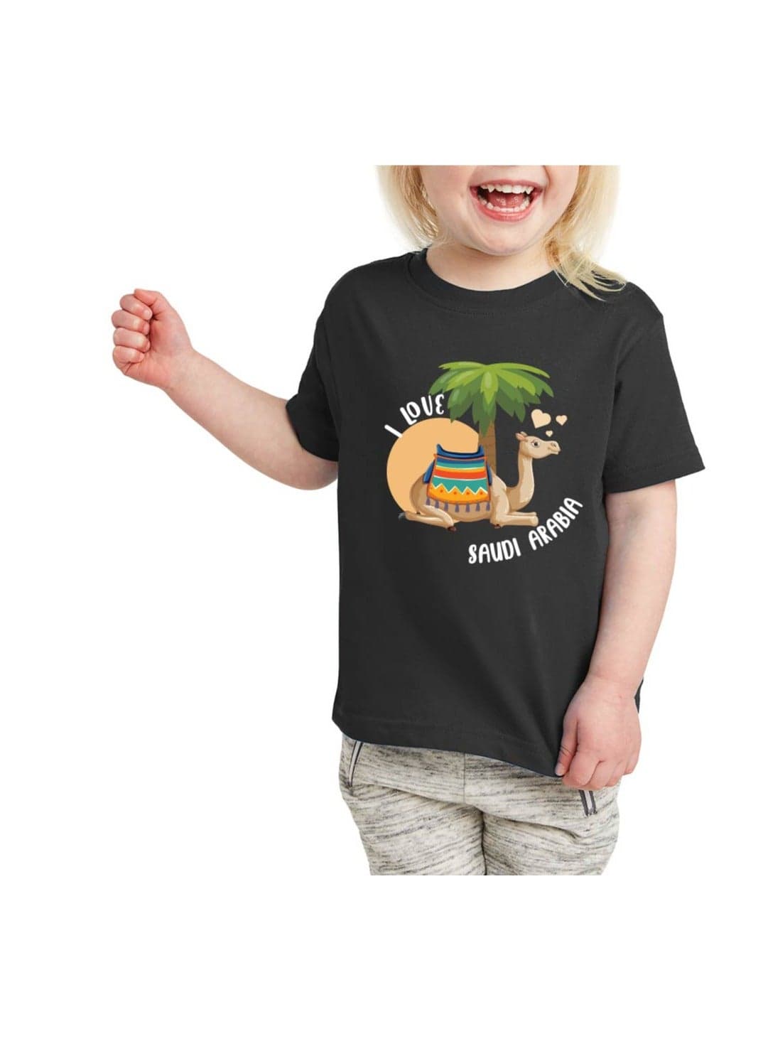 Saudi National Day Tshirt For Girls-Short Sleeve Round Neck Cotton Tshirt-Ideal For National Day Celebrations,School Events