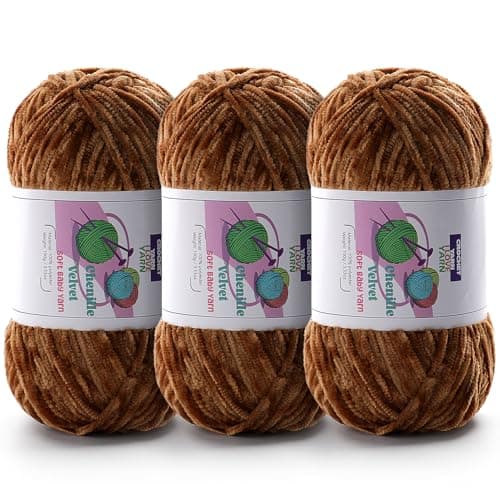 3 Skeins Soft Fluffy Velvet Yarn Chenille Chunky Yarn for Hand Knitting and Crocheting DIY Craft Amigurumi Crochet Yarns31968yds 335oz Dark Brown