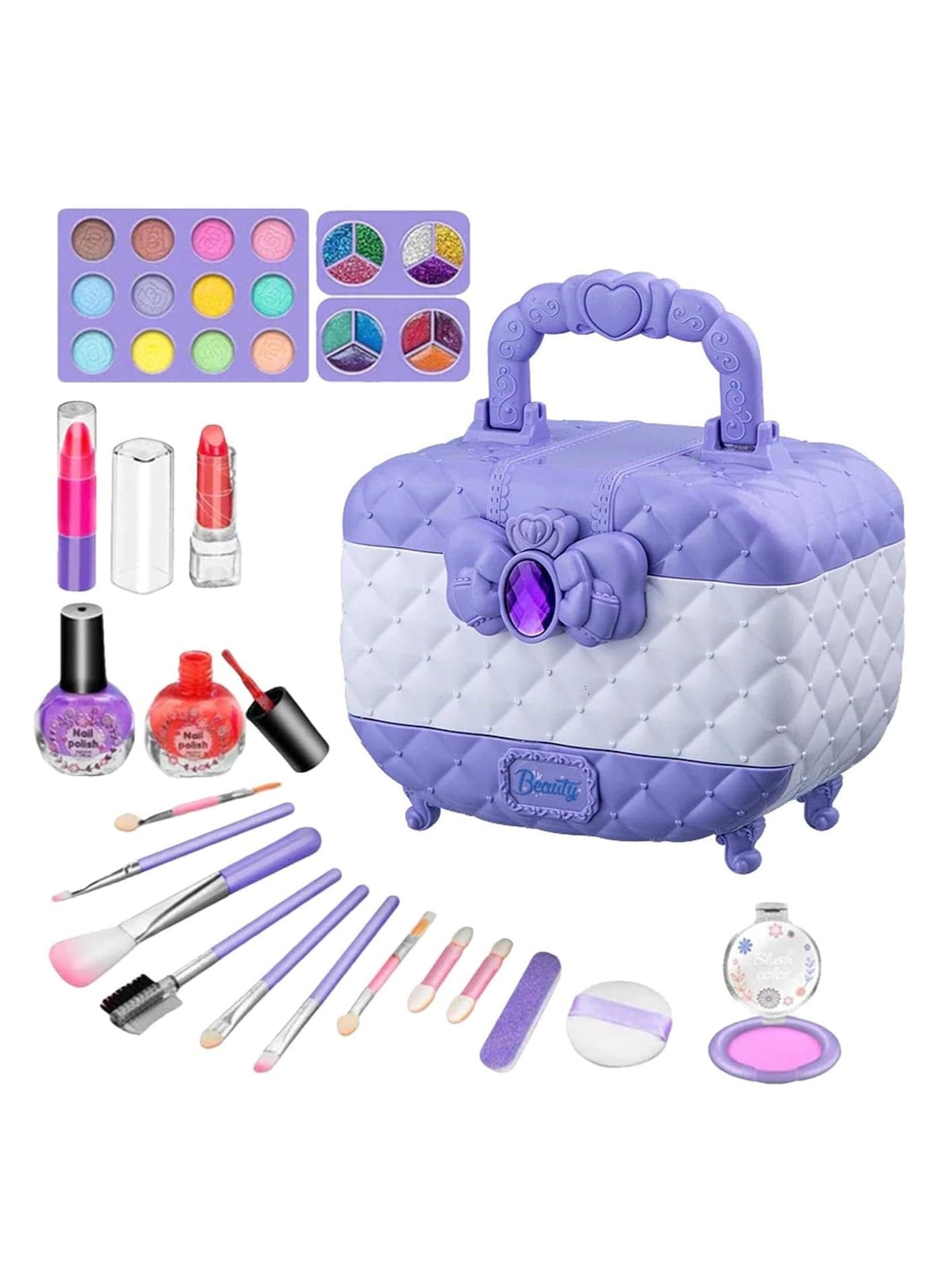 Kids Makeup Set, Makeup Box for Girls, Little Lady, Washable Cosmetic Toy Set (Purple)