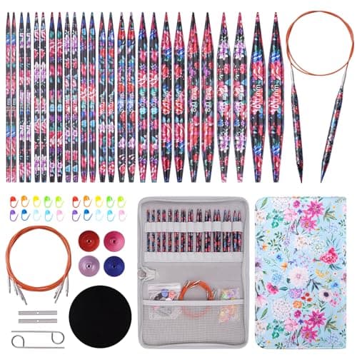 Mdoker Interchangebale Circular Knitting Needles Set 13 Pair Round Metal Knitting Needle Aluminum Circular Needle and CablesAccessoriesCase Sizes US 2515