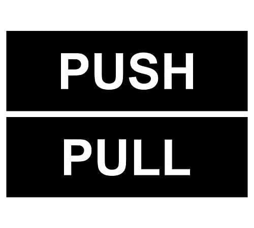 Basic PUSH and PULL Horizontal Door Sign w/Adhesive (Small 1" x 3") Black - 1 Set
