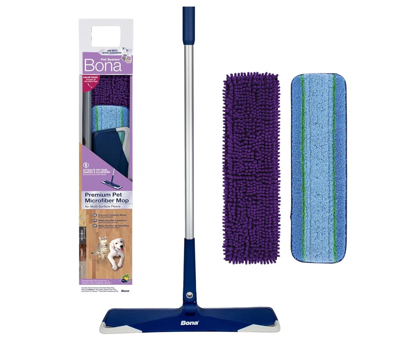 Bona Premium Pet Floor Care Microfibre Mop Kit Cleaning Pet Paw Marks Urine Stains Dirt from Stone Tile Marble Granite Wooden Surfaces Dogs Cats Puppies Mop Set Daily Use