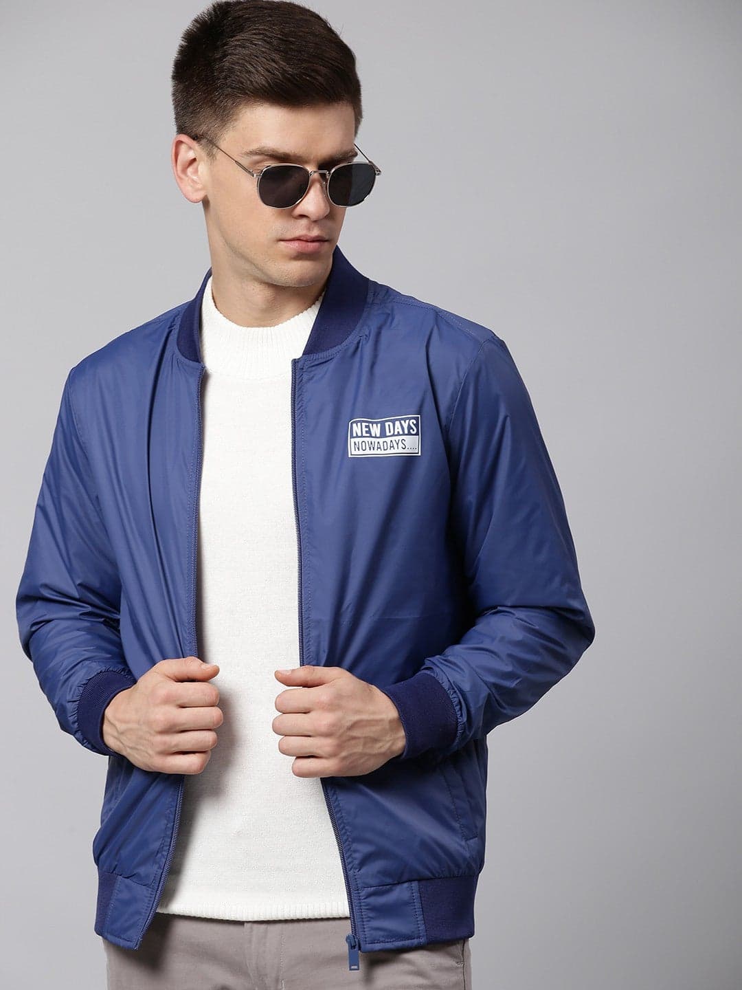 Denim Regular Fit Men's Solid Rib Collar Jacket with Zipper Closure
