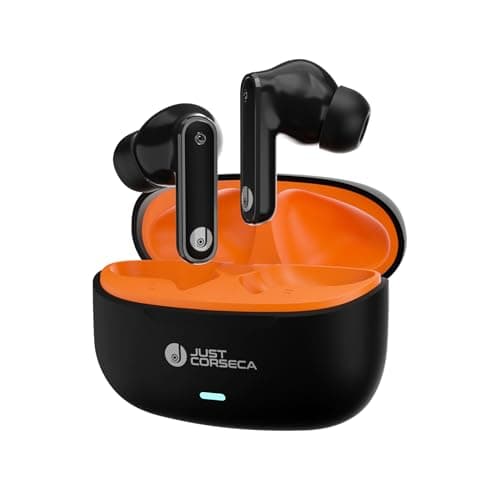 JUST CORSECA JC Silver True Wireless Earbuds | Bluetooth 5.4 | 10mm Drivers | 35H Playtime | Fast Charging Case | Deep Bass, Clear Calls & Type-C Charging (Black + Orange)