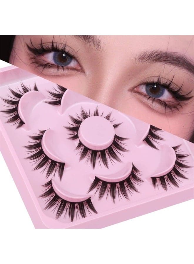 Cosplay Eyelashes Doll Anime Lashes Mink Japanese Spiky Manga Natural False Eyelashes Wispy Long Thick Ruffle Fake Eye Lashes 5 Pairs