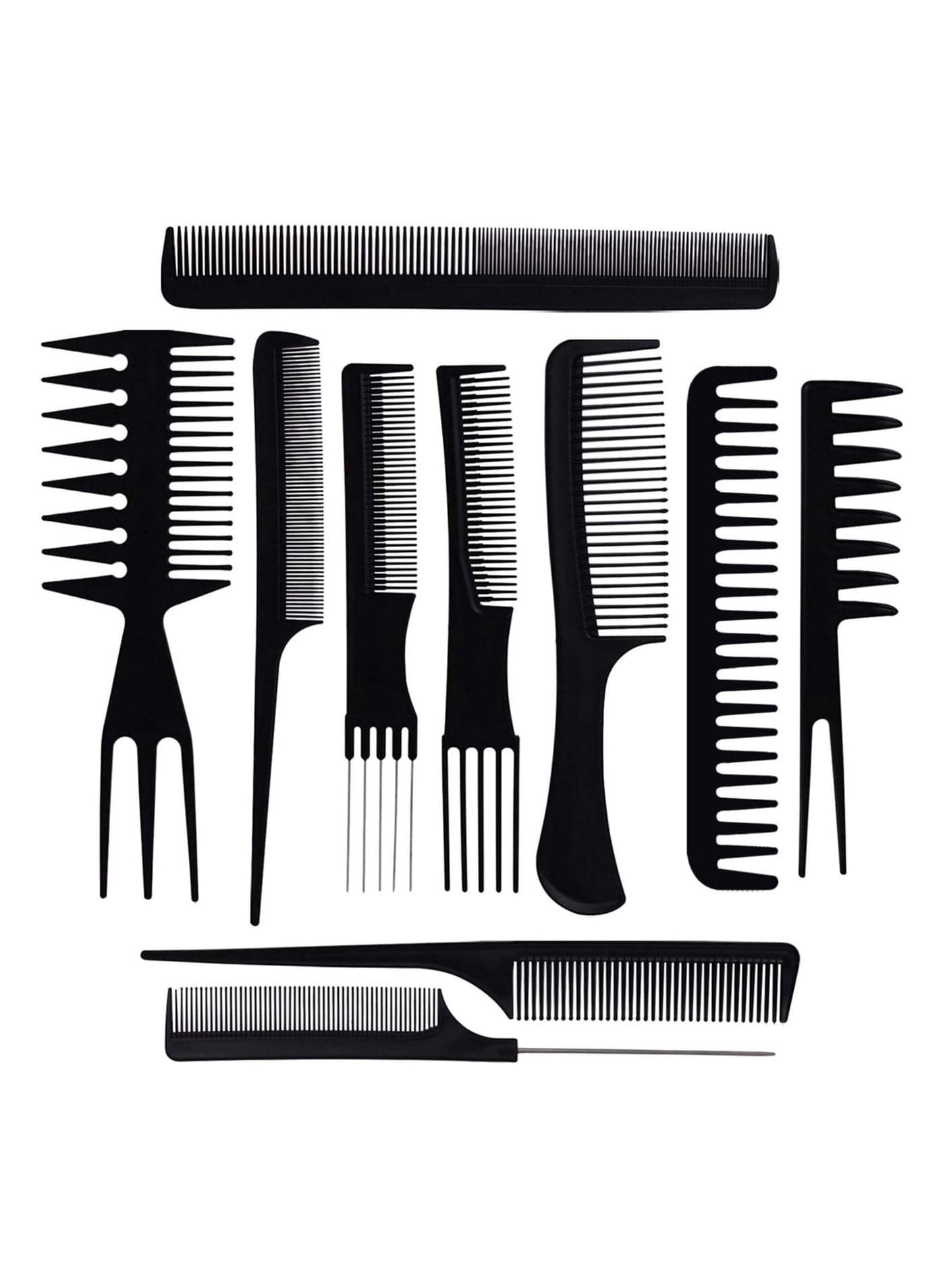 10 PCs Pro Salon Hair Cut Styling Hairdressing Barbers Combs Brush Set Black