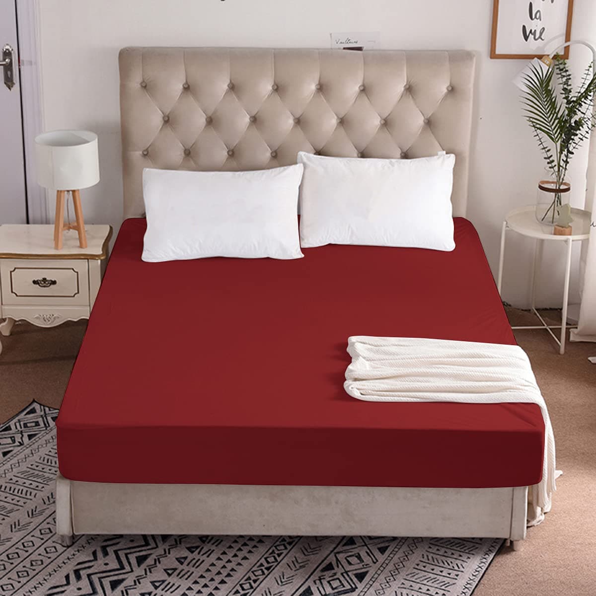 CHICERY Ultar Soft Water Proof Dustproof Terry Cotton Mattress Protector King Size Maroon King72X78