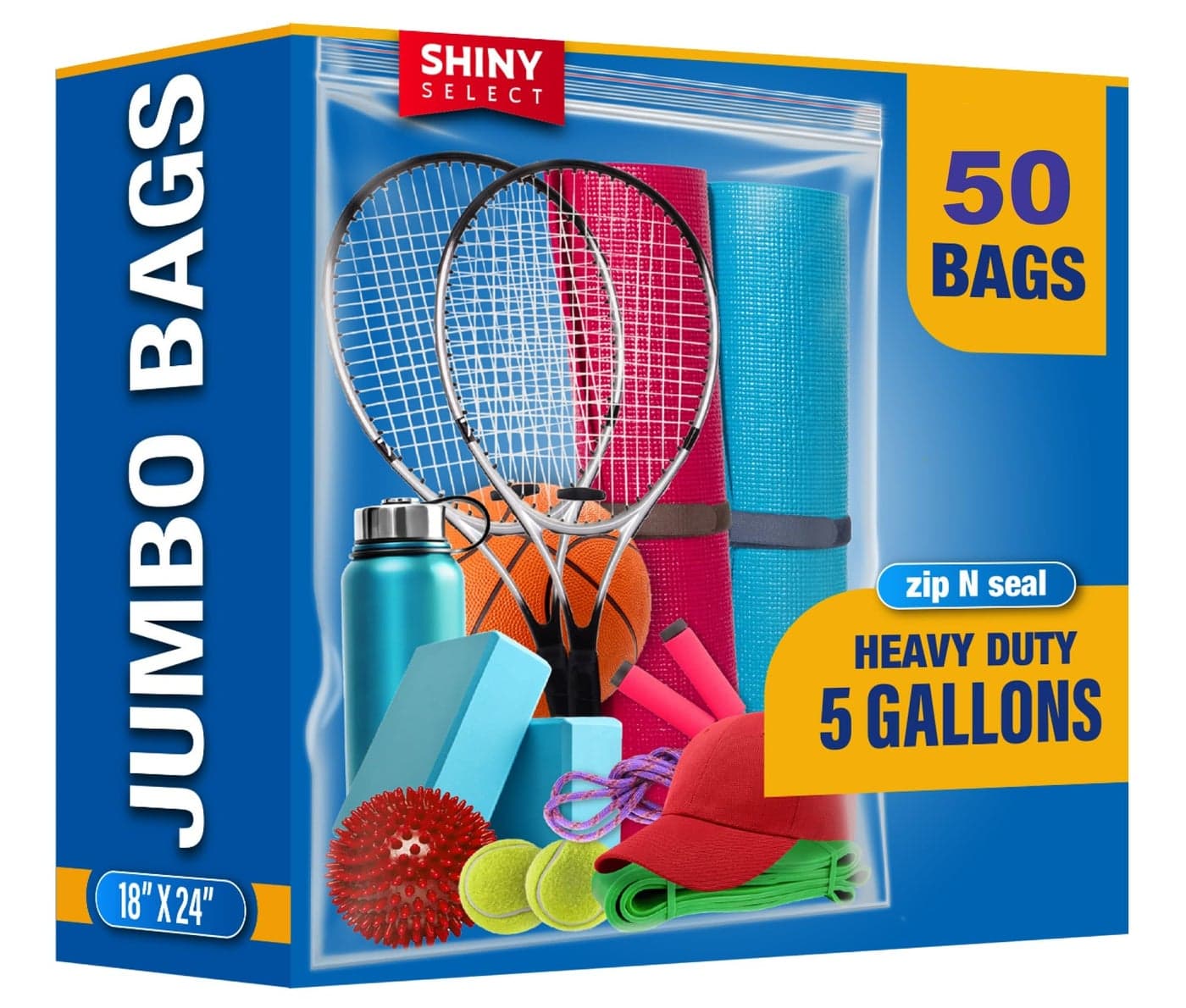 Shiny Select XLarge Bags Jumbo Big Zip Lock Freezer Storage Bags 5 Gallon 18x24 Clear 50 Pieces