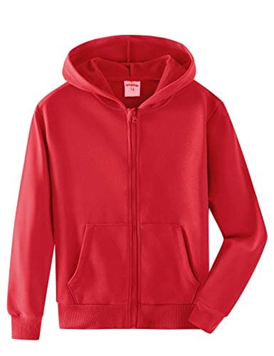 Spring&Gege Youth Solid Full Zipper Hoodies Soft Kids Hooded Sweatshirt for Boys and Girls Size 5-6 Years Red