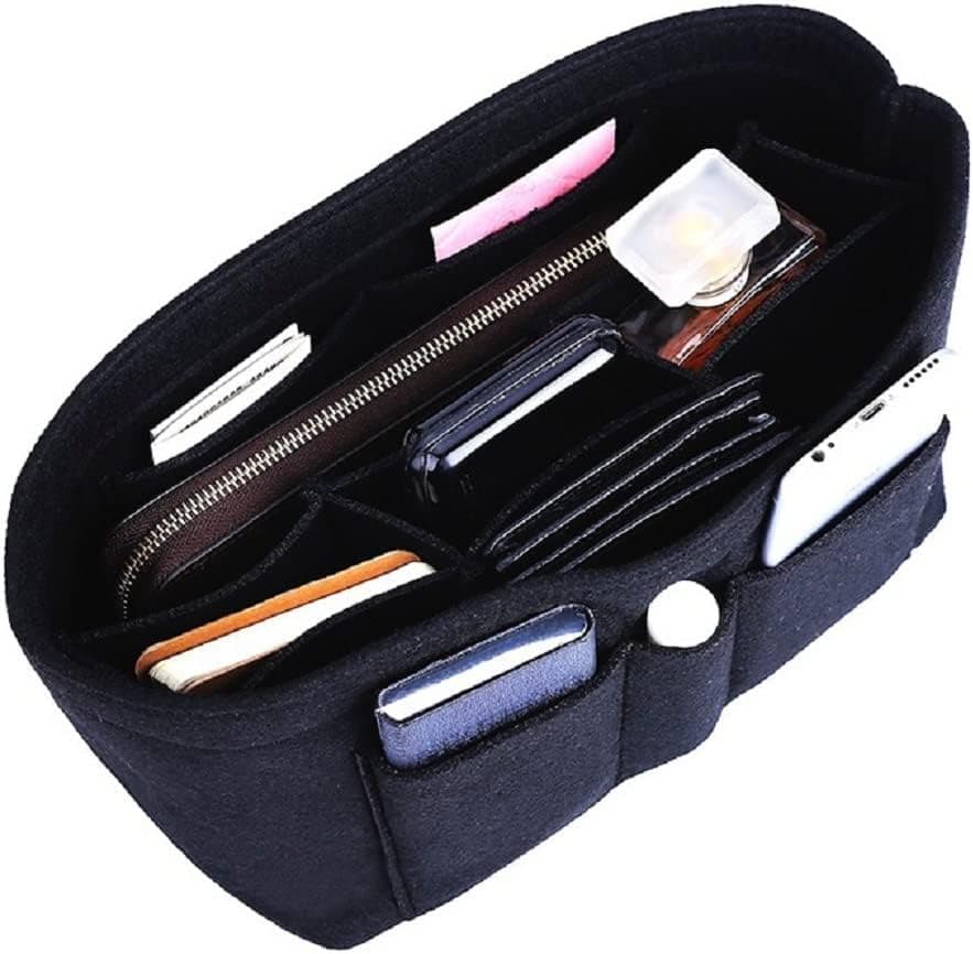 GREENSHEEP Women Felt Purse Organizer Storage Bag for Ladies Handbag Tote Bag Glasses Keys- (Black, X-Large, 13.4x6.7x7.1 inch)