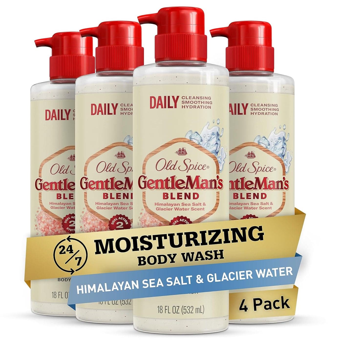 Old Spice Body Wash Gentlemans Blend Exfoliating for Men 247 Moisturization Gentle on Skin Himalayan Sea Salt Glacier Water Scent 18 fl oz Pack of 4