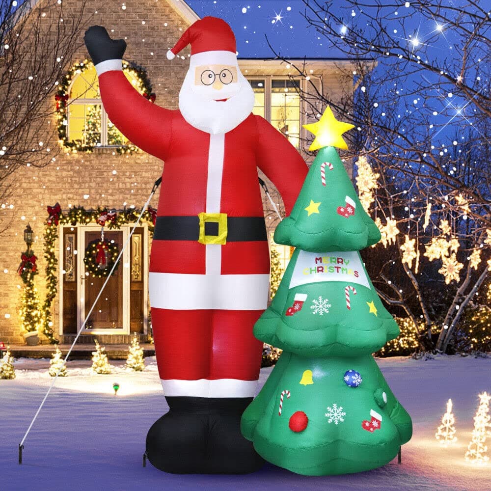 dkian Inflatable Santa Claus 8ft with led Lights Blower and Attached Christmas Tree for Outdoor Indoor Christmas Decoration