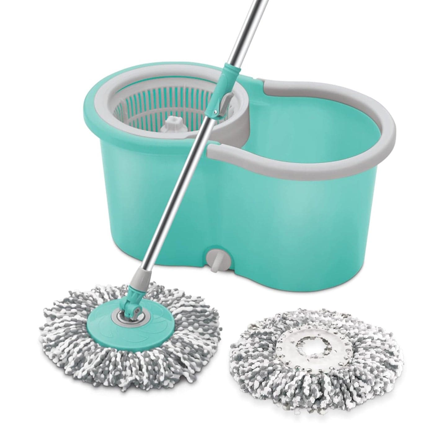 Spotzero By Milton Microfiber Wheely Spin Mop with Puller Handle Bucket Pocha for Floor Cleaning and Mopping System 360 Flexible1 Microfiber Refills Big Size Aqua Green