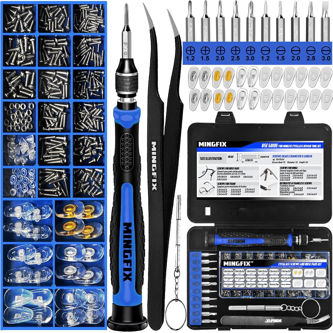 Eyeglass Sunglass Repair KitMINGFIX Magnetic Eye Glasses Repairing Tool Kit with Assorted ScrewsNose PadsSmall Screwdriver Bit Set Tweezer with Mini Travel Case for GlassesSunglasses and Others