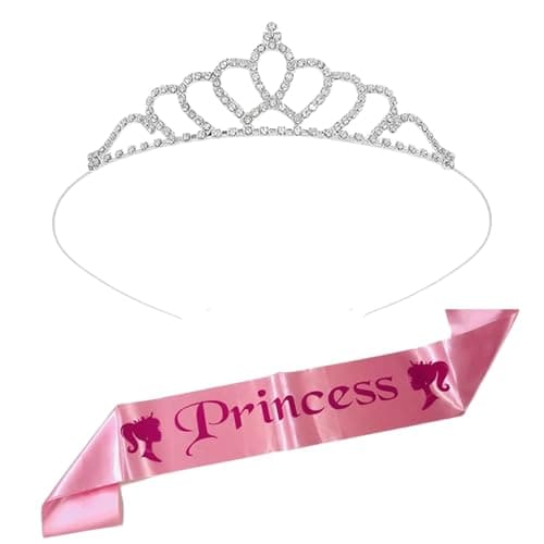 Curated Cart Tiara for Girls Kids with Princess Sash – Birthday Accessories, Crown for Baby Girl, Queen Crown for Women, Jewellery for Kids Girls, Birthday Gifts - Sash And Crown