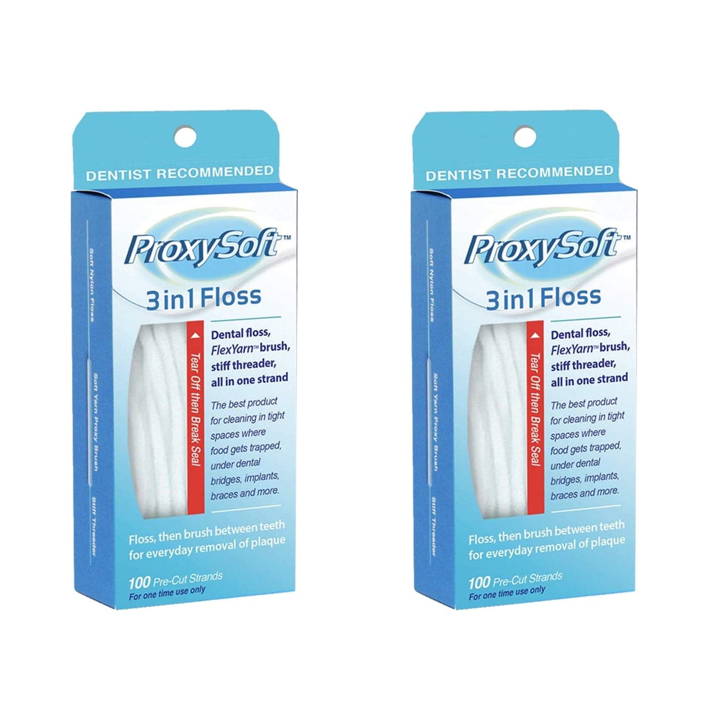 ProxySoft 3in1 Dental Floss for Optimal Teeth Flossing 2 Packs PreCut Ortho Floss Threaders for Braces Tight Spaces Bridges Implants with Builtin Soft Proxy Brush and Stiff Threader Flosser