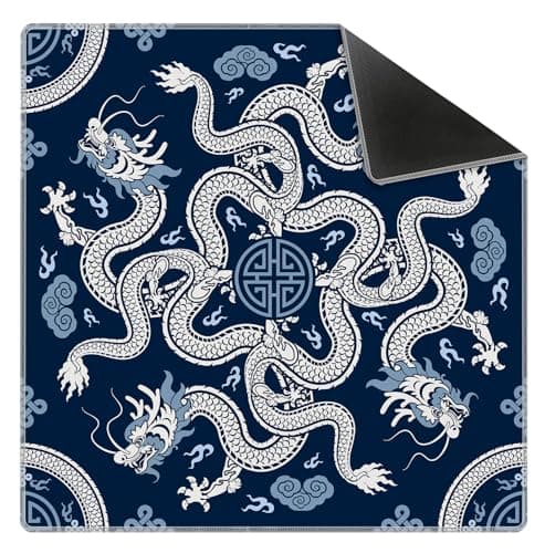KRHFG Blue Chinese Dragon Mahjong Mat 315 x 315 Vintage Oriental Chinoiserie NonSlip Noise Reduction Mahjong Table Cover Accessories Supplies for Dominoes Poker Card Board and Tile Games Gifts