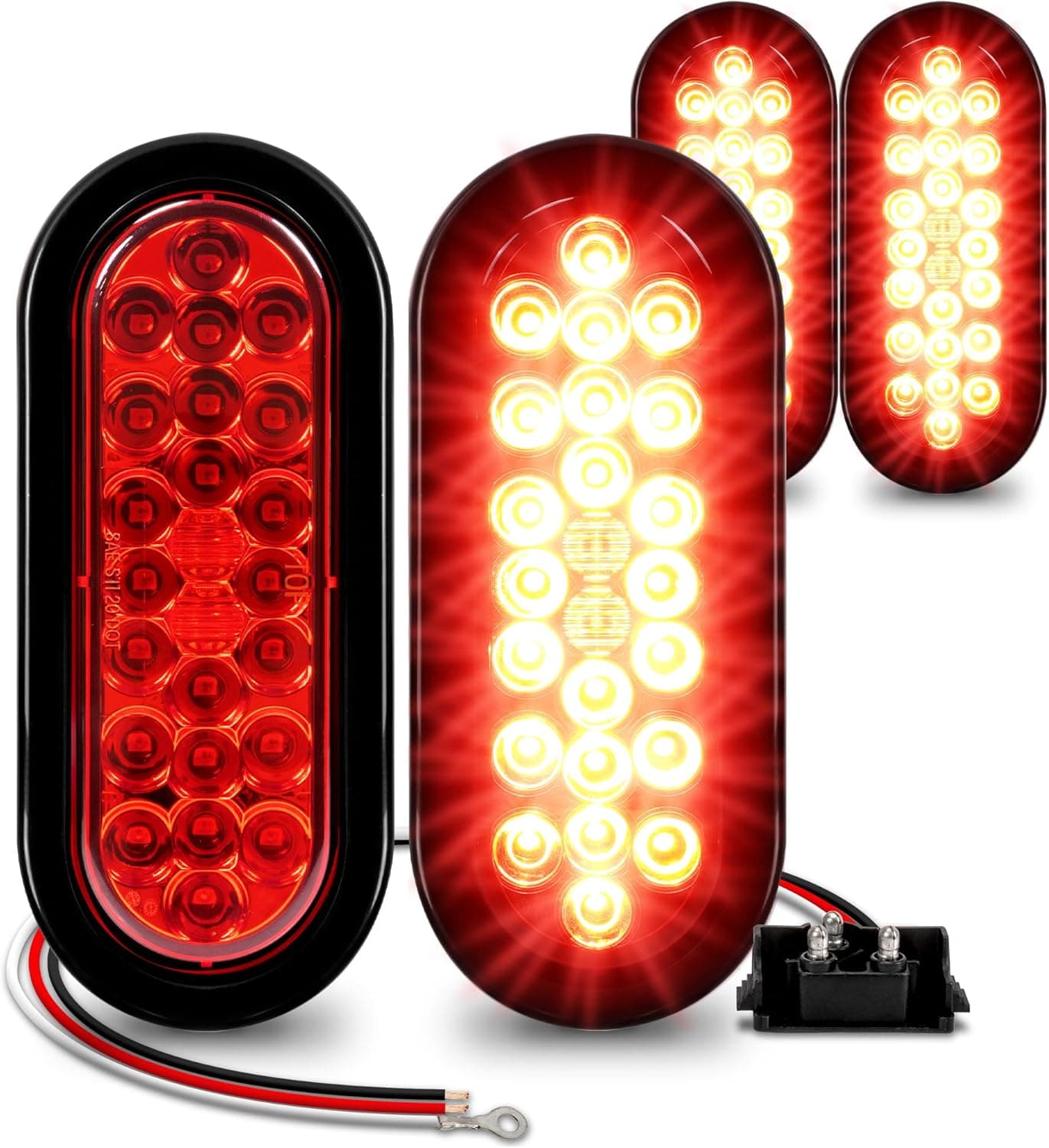 ONLINE LED STORE 4pc OLS 6 Inch Oval Trailer Tail Lights - 24 RED Turn Stop Brake Lights for RV Trucks