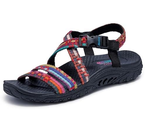 Skechers Women's Reggae-Sew Me-Boho Woven Strappy Slingback Sandal, Black Multi, 5