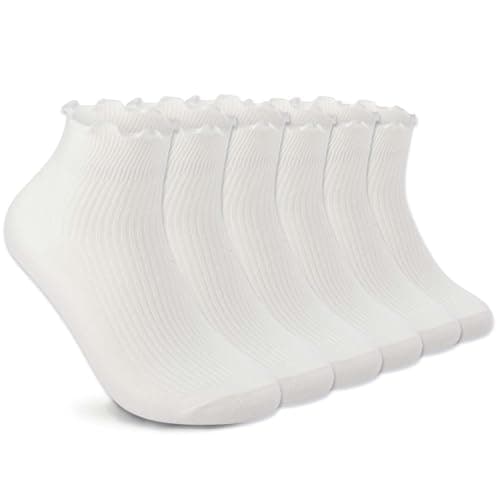 DarkCom 6 Pairs Women's Ruffle Socks Cute Ankle Super Soft Breathable Cool Frilly Socks For Mary Jane Shoes