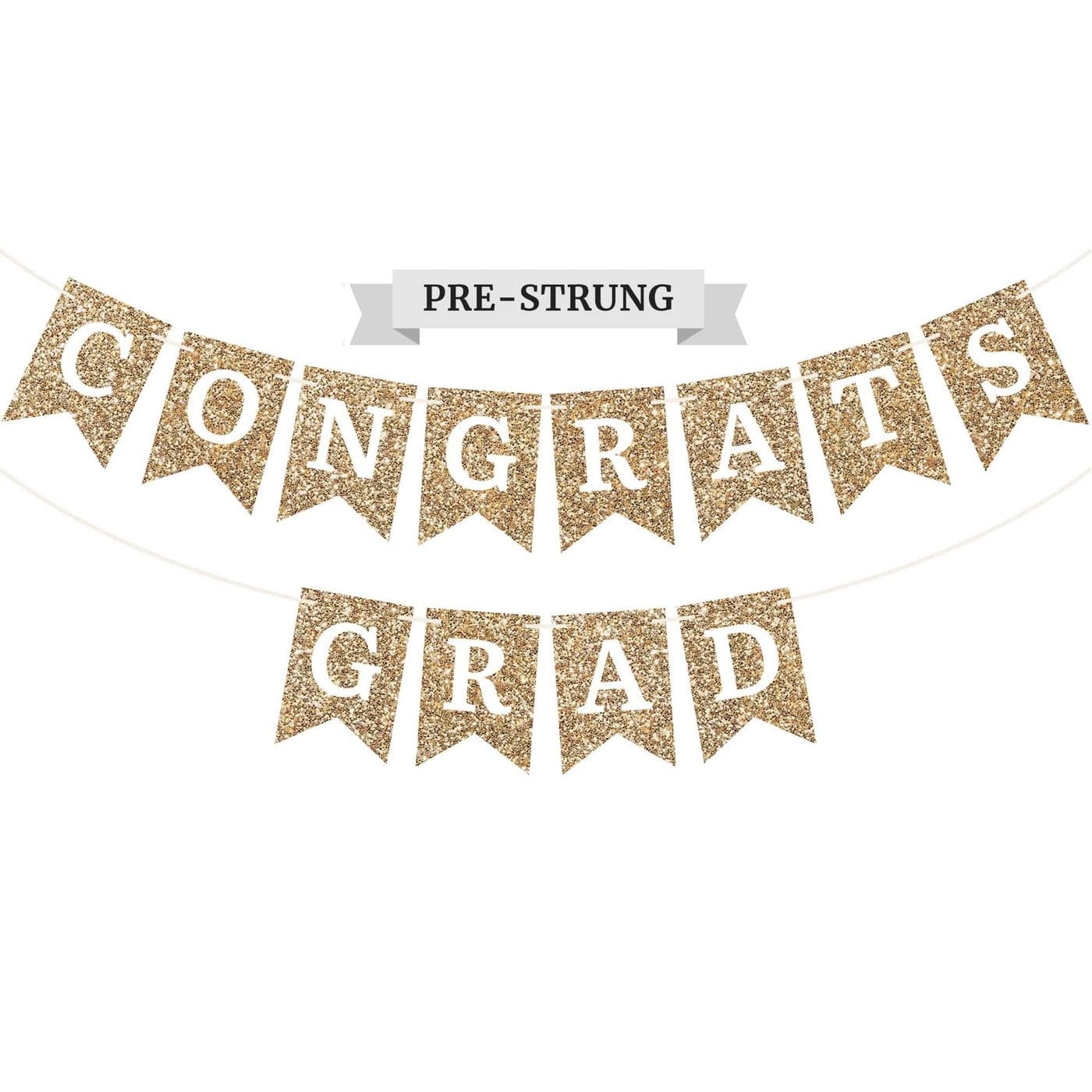 Prestrung Congrats Grad Banner No DIY Gold Glitter Graduation Party Banner Prestrung Garland on 6 ft Strand Gold Grad Congrats Class of 2026 Party Decorations Decor Did We Mention No DIY