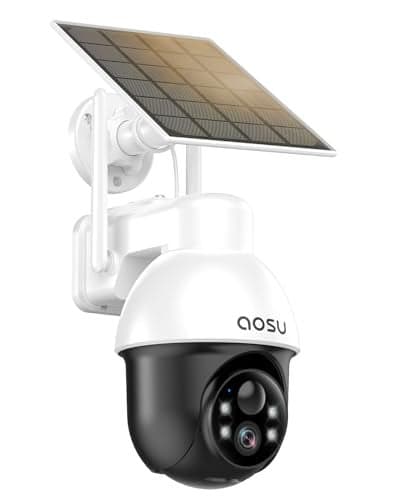 AOSU Solar Security Camera Wireless Outdoor with Panoramic PTZ, Human Auto Tracking, 2K Night Vision, Light and Sound Alarm, 2-Way Audio, Compatible with Alexa/Google Assistant