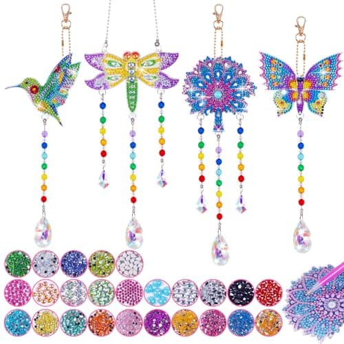 WethCorp Diamond Painting Arts and Crafts for Kids Ages 812Birthday Gifts for 6 7 8 9 1012 Year Old Girls Diamond Art Kits for Adults Teen Girl Gifts Trendy Stuff Wind Chimes Home Decor 4 PCS