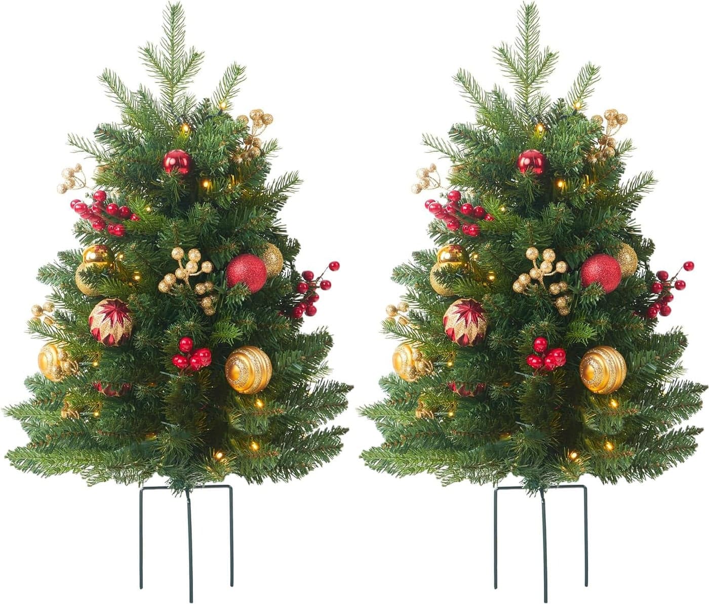 HomeKaren 30 inch Prelit Christmas Tree with 120 Branch Tips Red Gold