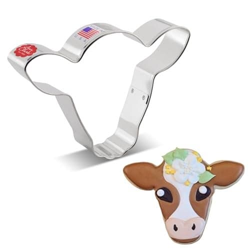 Cute Cow Steer Face Metal Cookie Cutter, 4.5" Made in USA by Ann Clark