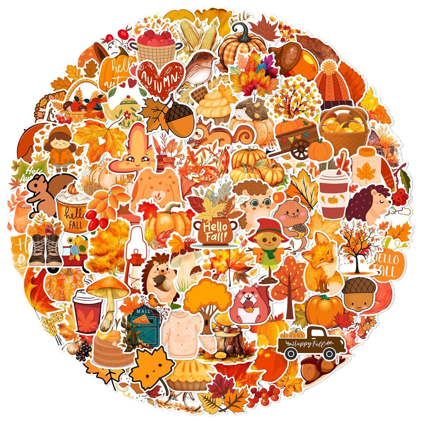 XZENTIRA 101 PCS Thanksgiving Fall Stickers Cute Autumn Style Stickers for Laptop Scrapbooking Water Bottles Envelopes Harvest Party Favorites Pumpkin Maple Leaf Sticker Decals for Kids Teens Adult